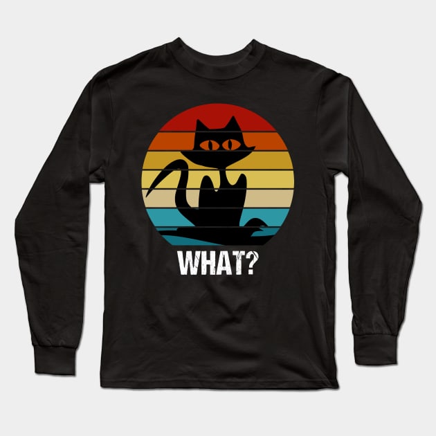 Vintage retro confused cat saying what. Long Sleeve T-Shirt by Rian Whole